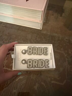 Anthropologie Silver 'BRIDE' Pearl Beaded Drop Earrings